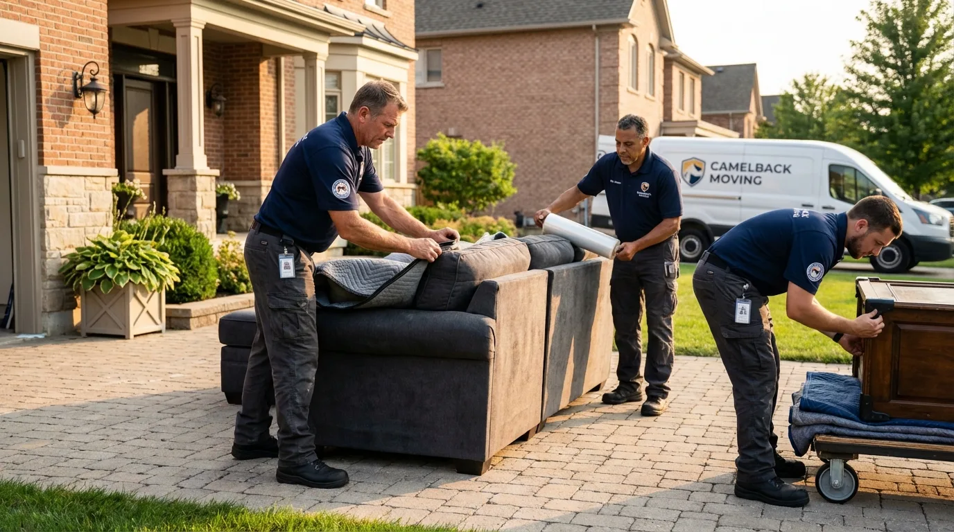 Large estate moving crew wrapping furniture in Lake Zurich, IL