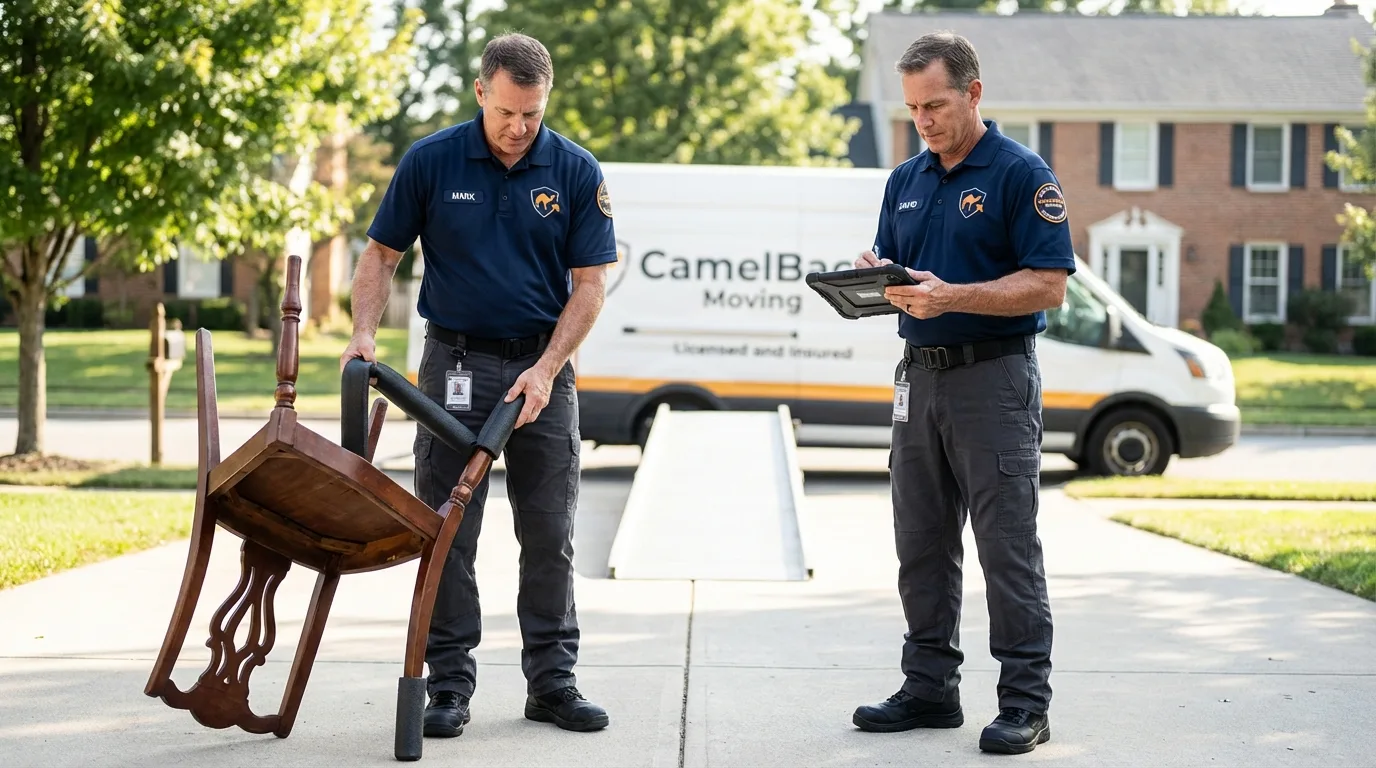Movers inspecting furniture for damage prevention before loading in Lake Zurich, IL