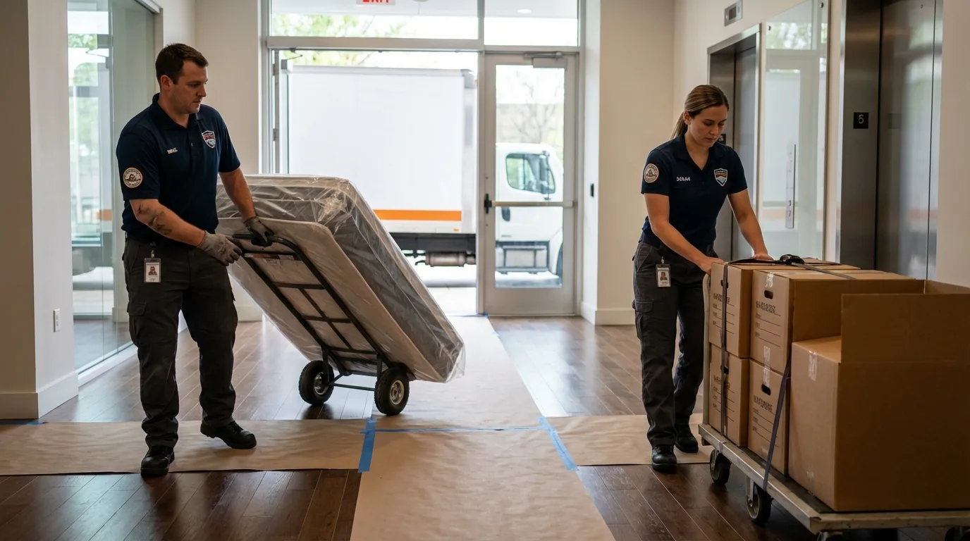 Professional apartment movers loading elevator in Lake Zurich, IL