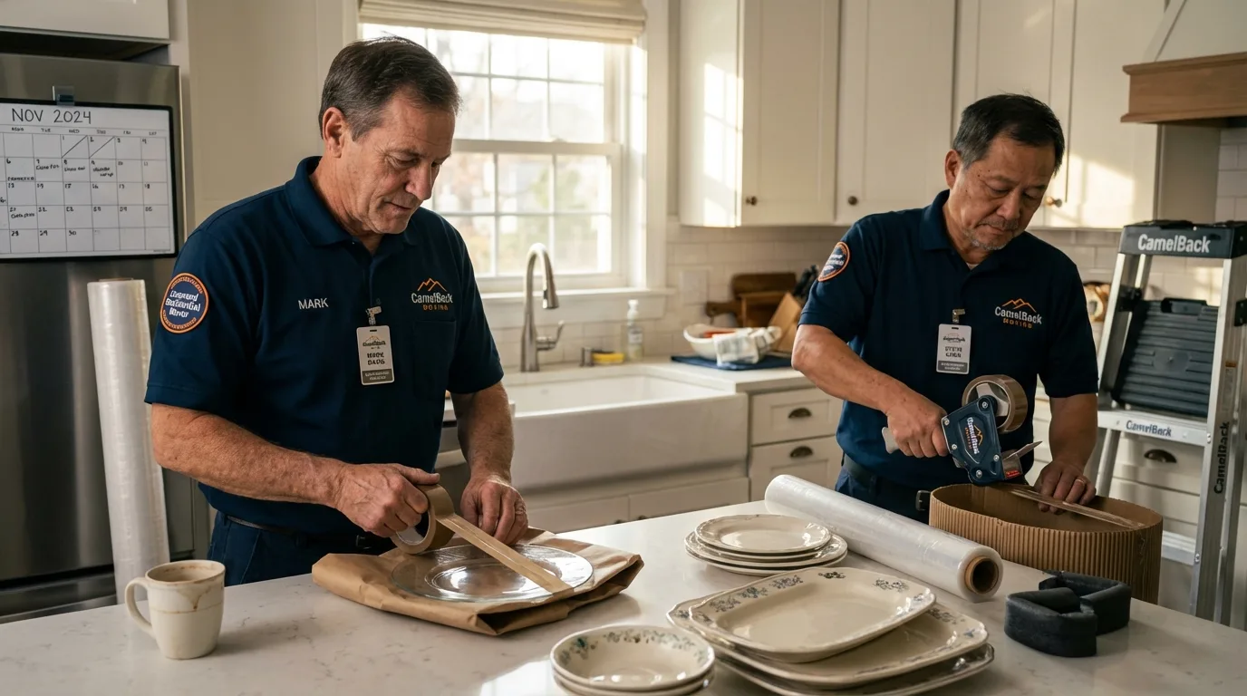 Professional crew packing kitchen dishware in Lake Zurich, IL